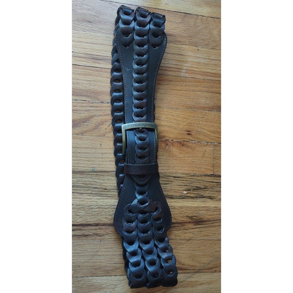 Italian leather thick braided three rope belt in dark brown